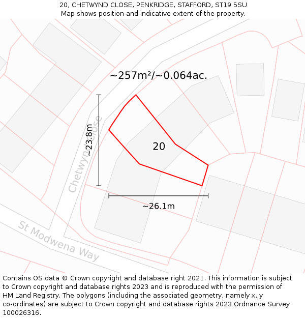 20, CHETWYND CLOSE, PENKRIDGE, STAFFORD, ST19 5SU: Plot and title map