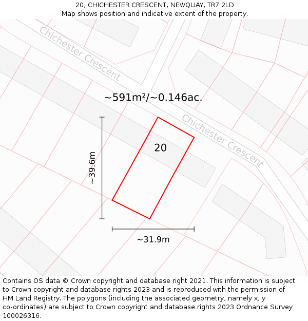 20, CHICHESTER CRESCENT, NEWQUAY, TR7 2LD: Plot and title map