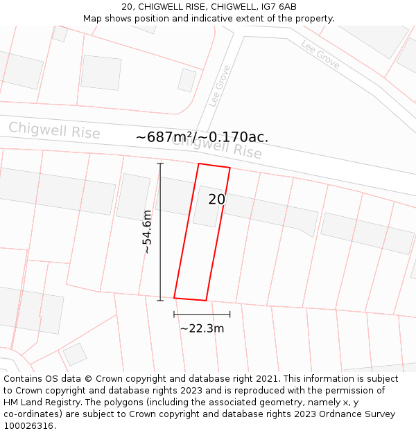 20, CHIGWELL RISE, CHIGWELL, IG7 6AB: Plot and title map