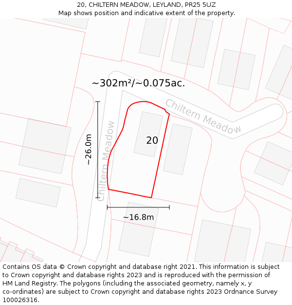 20, CHILTERN MEADOW, LEYLAND, PR25 5UZ: Plot and title map