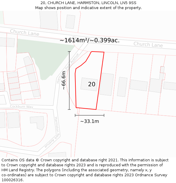 20, CHURCH LANE, HARMSTON, LINCOLN, LN5 9SS: Plot and title map