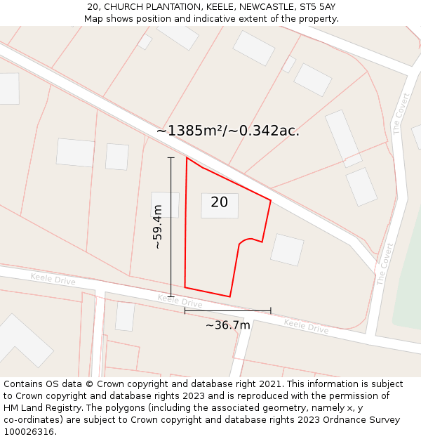 20, CHURCH PLANTATION, KEELE, NEWCASTLE, ST5 5AY: Plot and title map