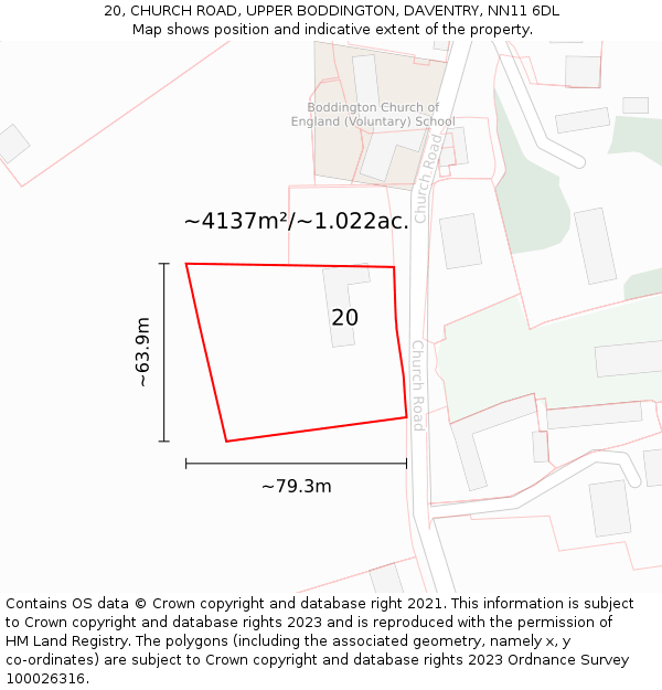 20, CHURCH ROAD, UPPER BODDINGTON, DAVENTRY, NN11 6DL: Plot and title map