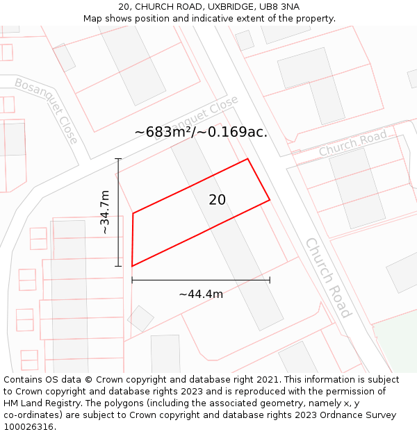 20, CHURCH ROAD, UXBRIDGE, UB8 3NA: Plot and title map