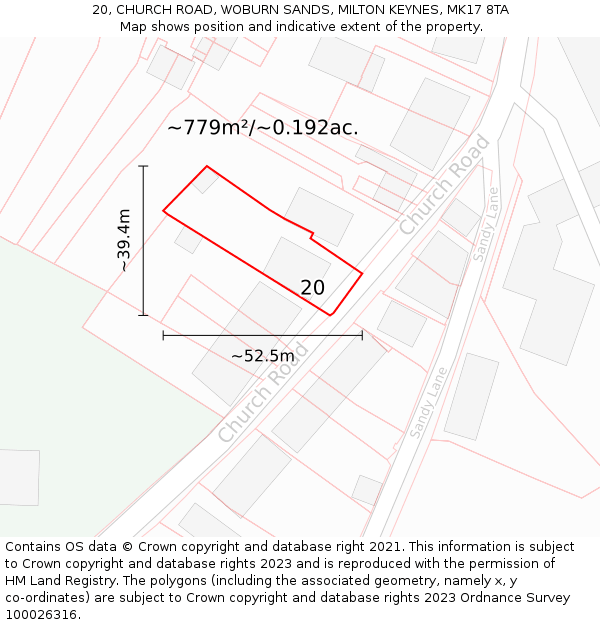 20, CHURCH ROAD, WOBURN SANDS, MILTON KEYNES, MK17 8TA: Plot and title map