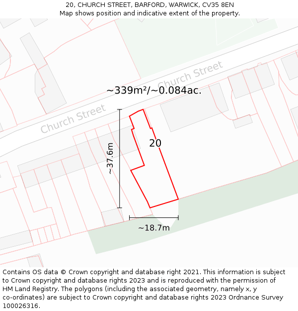 20, CHURCH STREET, BARFORD, WARWICK, CV35 8EN: Plot and title map