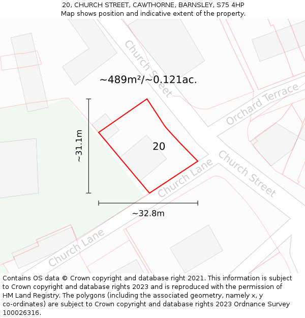 20, CHURCH STREET, CAWTHORNE, BARNSLEY, S75 4HP: Plot and title map