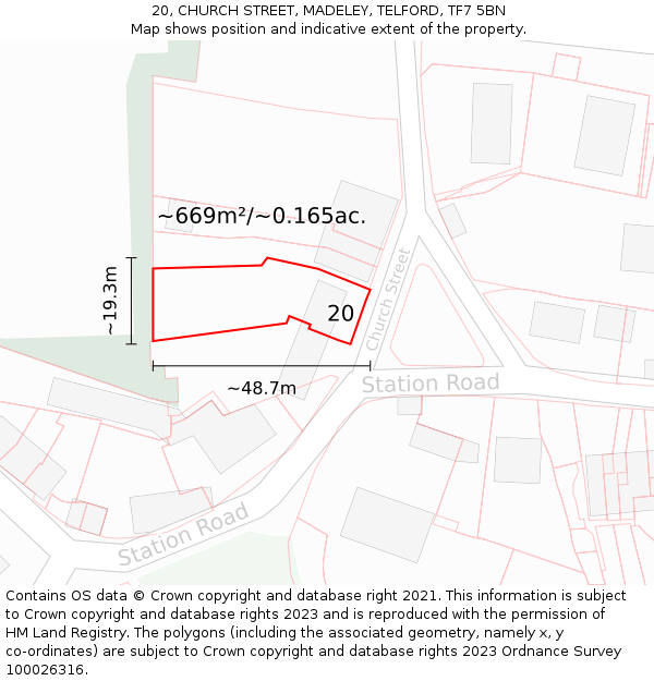 20, CHURCH STREET, MADELEY, TELFORD, TF7 5BN: Plot and title map