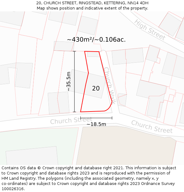 20, CHURCH STREET, RINGSTEAD, KETTERING, NN14 4DH: Plot and title map