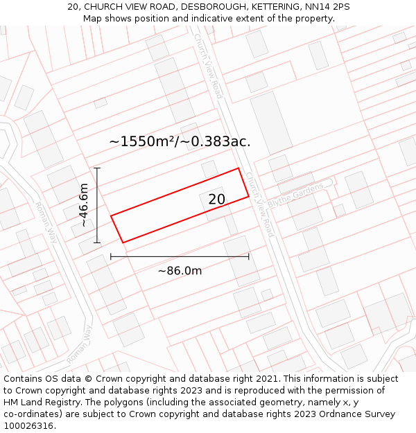 20, CHURCH VIEW ROAD, DESBOROUGH, KETTERING, NN14 2PS: Plot and title map