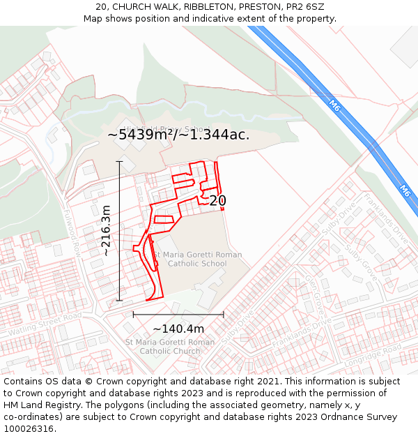 20, CHURCH WALK, RIBBLETON, PRESTON, PR2 6SZ: Plot and title map