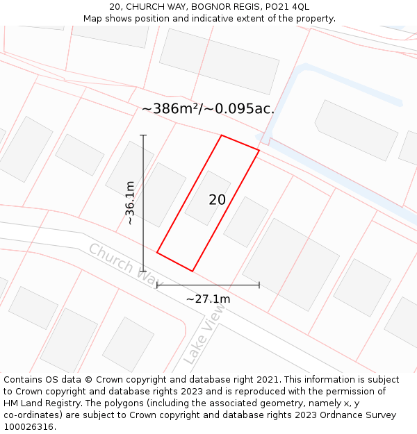 20, CHURCH WAY, BOGNOR REGIS, PO21 4QL: Plot and title map