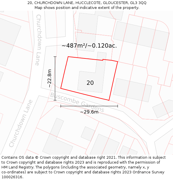 20, CHURCHDOWN LANE, HUCCLECOTE, GLOUCESTER, GL3 3QQ: Plot and title map