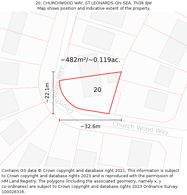 20, CHURCHWOOD WAY, ST LEONARDS-ON-SEA, TN38 9JW: Plot and title map