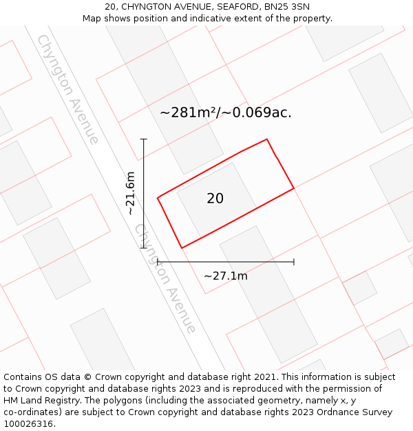 20, CHYNGTON AVENUE, SEAFORD, BN25 3SN: Plot and title map