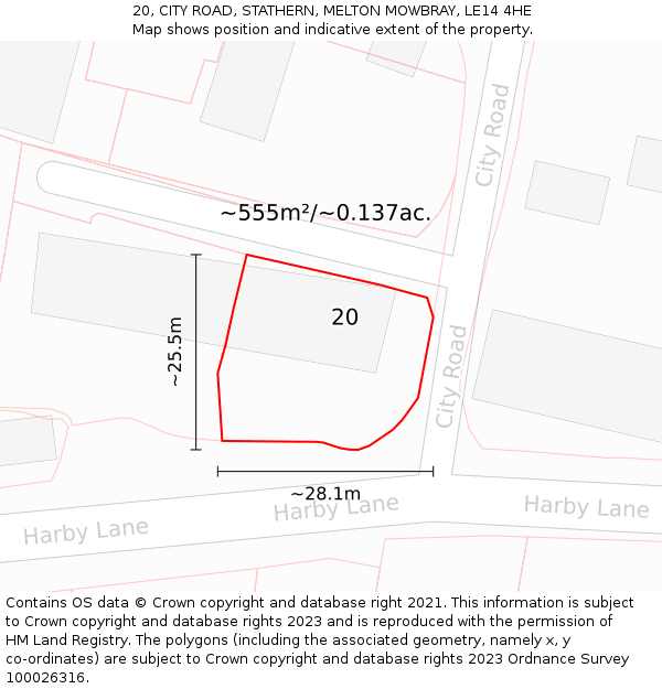 20, CITY ROAD, STATHERN, MELTON MOWBRAY, LE14 4HE: Plot and title map