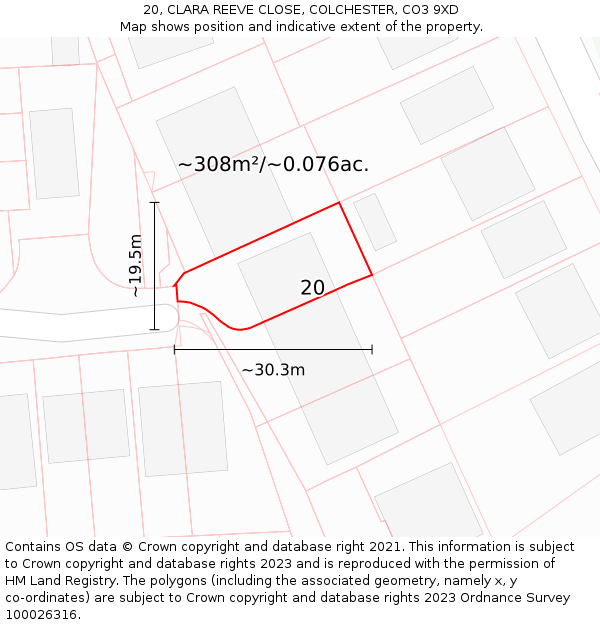 20, CLARA REEVE CLOSE, COLCHESTER, CO3 9XD: Plot and title map
