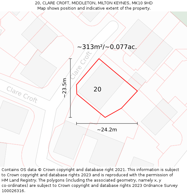 20, CLARE CROFT, MIDDLETON, MILTON KEYNES, MK10 9HD: Plot and title map