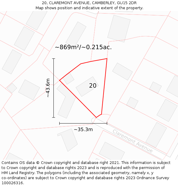 20, CLAREMONT AVENUE, CAMBERLEY, GU15 2DR: Plot and title map