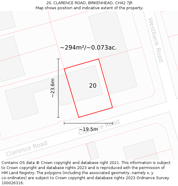 20, CLARENCE ROAD, BIRKENHEAD, CH42 7JR: Plot and title map