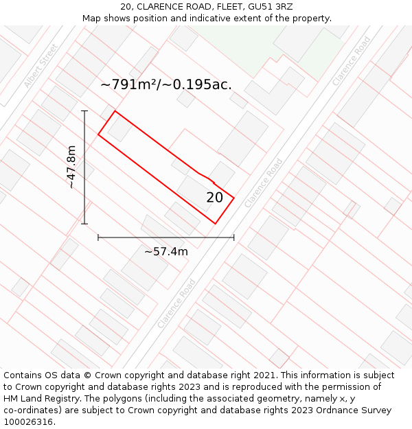 20, CLARENCE ROAD, FLEET, GU51 3RZ: Plot and title map