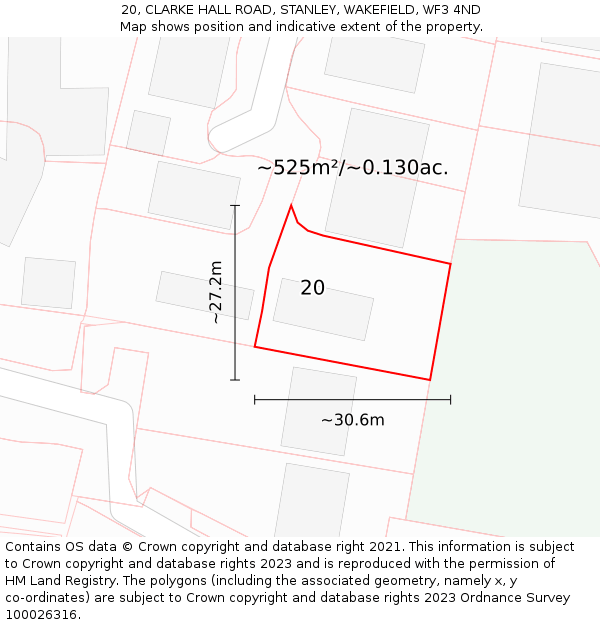 20, CLARKE HALL ROAD, STANLEY, WAKEFIELD, WF3 4ND: Plot and title map