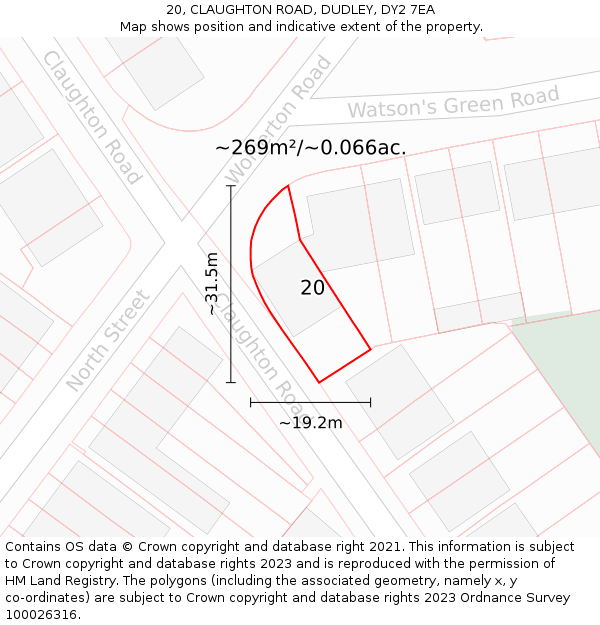 20, CLAUGHTON ROAD, DUDLEY, DY2 7EA: Plot and title map