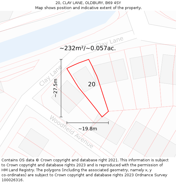 20, CLAY LANE, OLDBURY, B69 4SY: Plot and title map