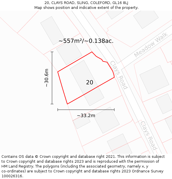 20, CLAYS ROAD, SLING, COLEFORD, GL16 8LJ: Plot and title map