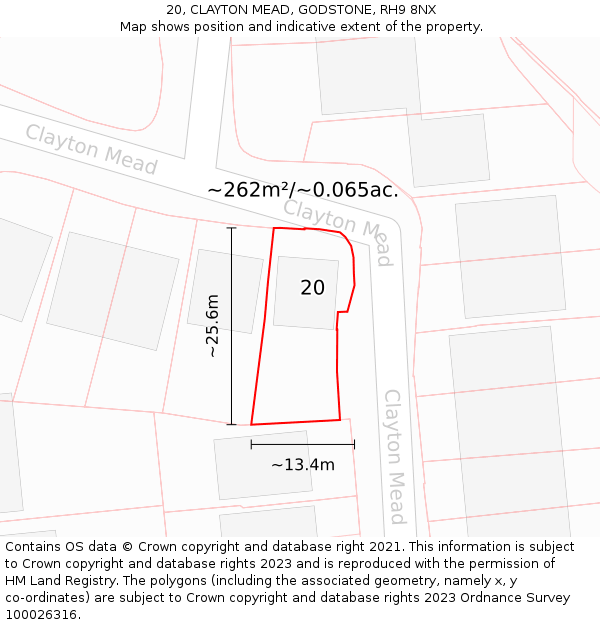 20, CLAYTON MEAD, GODSTONE, RH9 8NX: Plot and title map