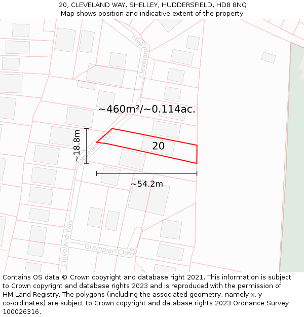 20, CLEVELAND WAY, SHELLEY, HUDDERSFIELD, HD8 8NQ: Plot and title map