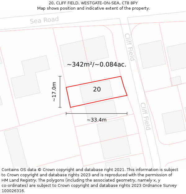 20, CLIFF FIELD, WESTGATE-ON-SEA, CT8 8PY: Plot and title map