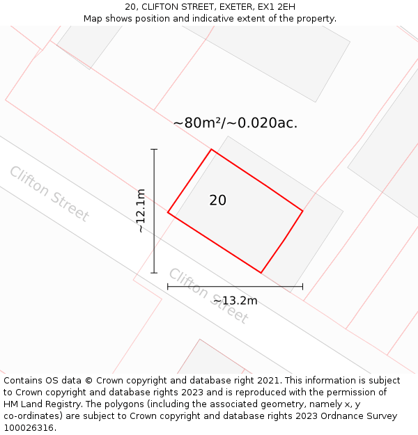 20, CLIFTON STREET, EXETER, EX1 2EH: Plot and title map