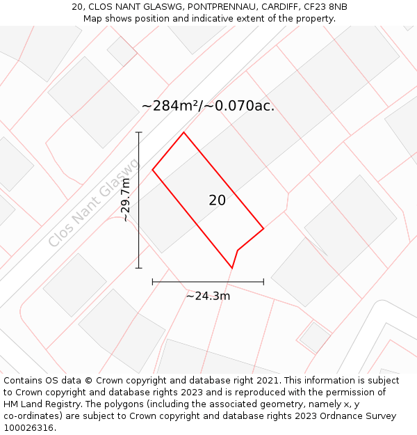 20, CLOS NANT GLASWG, PONTPRENNAU, CARDIFF, CF23 8NB: Plot and title map