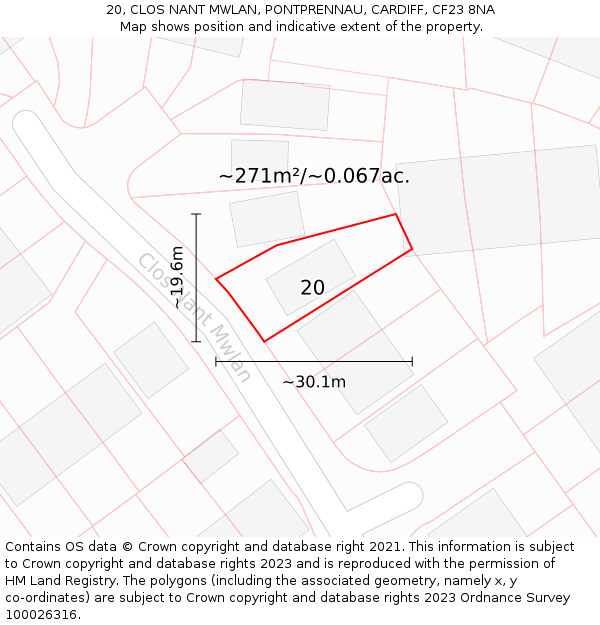 20, CLOS NANT MWLAN, PONTPRENNAU, CARDIFF, CF23 8NA: Plot and title map