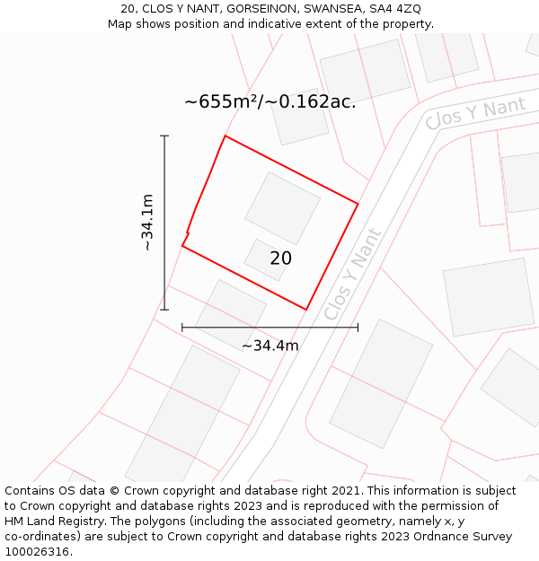 20, CLOS Y NANT, GORSEINON, SWANSEA, SA4 4ZQ: Plot and title map