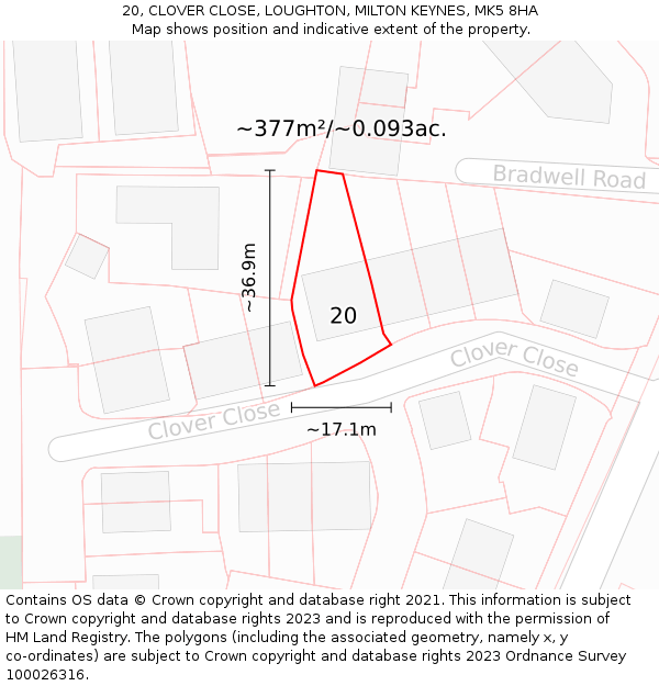 20, CLOVER CLOSE, LOUGHTON, MILTON KEYNES, MK5 8HA: Plot and title map