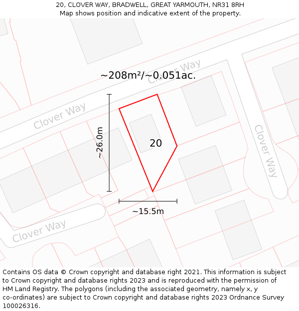 20, CLOVER WAY, BRADWELL, GREAT YARMOUTH, NR31 8RH: Plot and title map