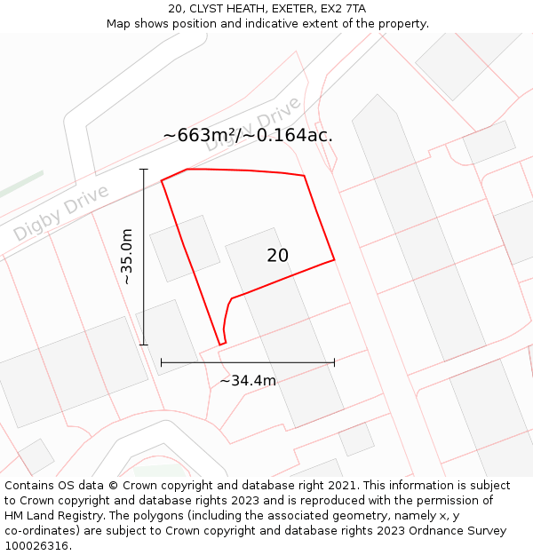 20, CLYST HEATH, EXETER, EX2 7TA: Plot and title map