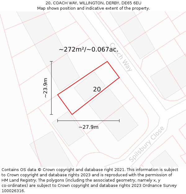 20, COACH WAY, WILLINGTON, DERBY, DE65 6EU: Plot and title map