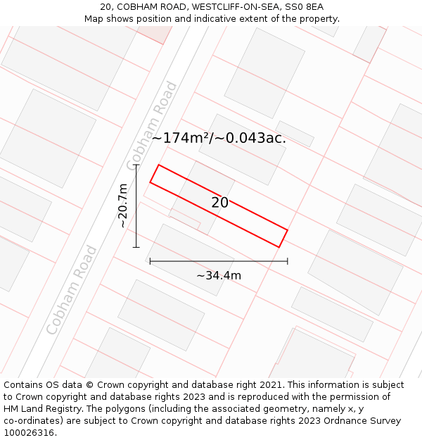 20, COBHAM ROAD, WESTCLIFF-ON-SEA, SS0 8EA: Plot and title map