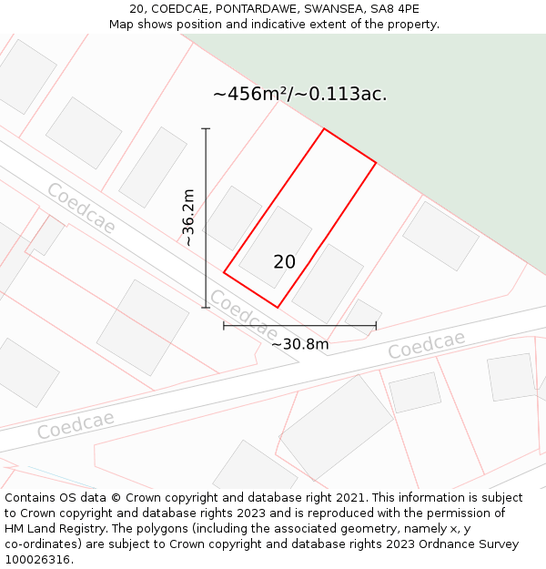 20, COEDCAE, PONTARDAWE, SWANSEA, SA8 4PE: Plot and title map