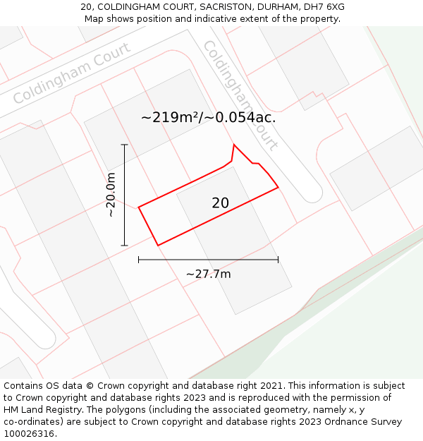 20, COLDINGHAM COURT, SACRISTON, DURHAM, DH7 6XG: Plot and title map