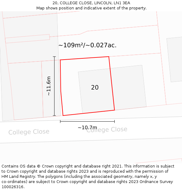 20, COLLEGE CLOSE, LINCOLN, LN1 3EA: Plot and title map