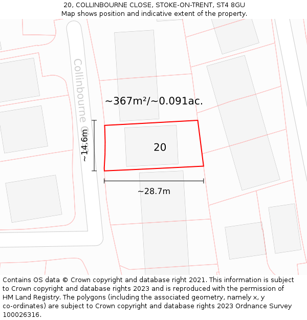 20, COLLINBOURNE CLOSE, STOKE-ON-TRENT, ST4 8GU: Plot and title map