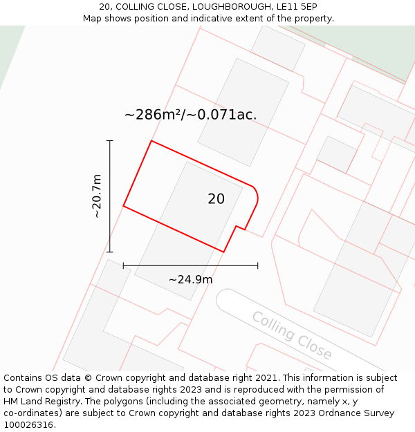 20, COLLING CLOSE, LOUGHBOROUGH, LE11 5EP: Plot and title map