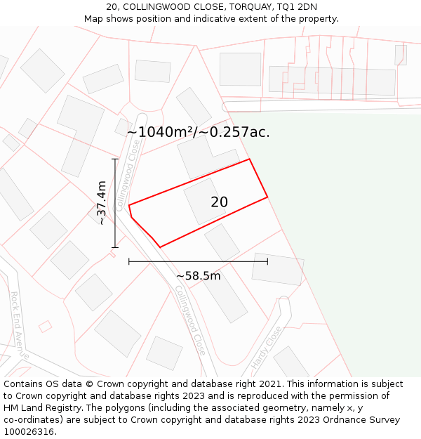 20, COLLINGWOOD CLOSE, TORQUAY, TQ1 2DN: Plot and title map