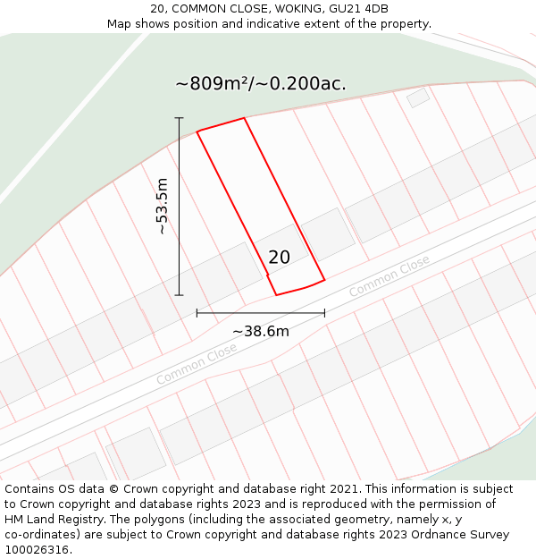 20, COMMON CLOSE, WOKING, GU21 4DB: Plot and title map