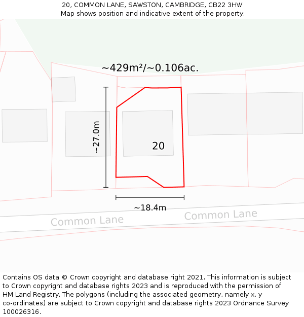 20, COMMON LANE, SAWSTON, CAMBRIDGE, CB22 3HW: Plot and title map