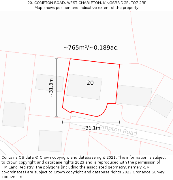 20, COMPTON ROAD, WEST CHARLETON, KINGSBRIDGE, TQ7 2BP: Plot and title map